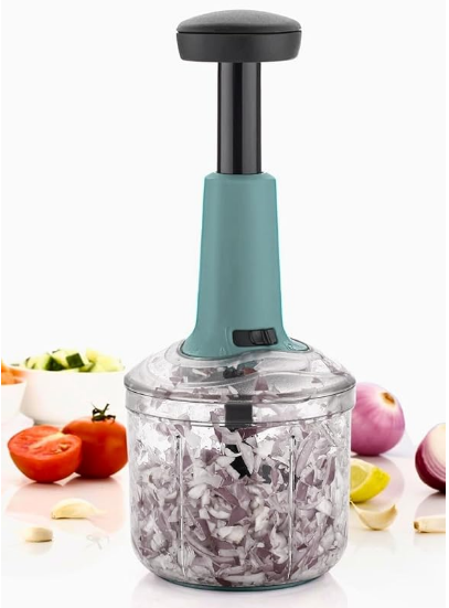 Manual Food Chopper for Vegetables & Fruits – Hand-Push Mini Chopper with Sharp Blades, BPA-Free, Easy to Use & Clean (1100ml)