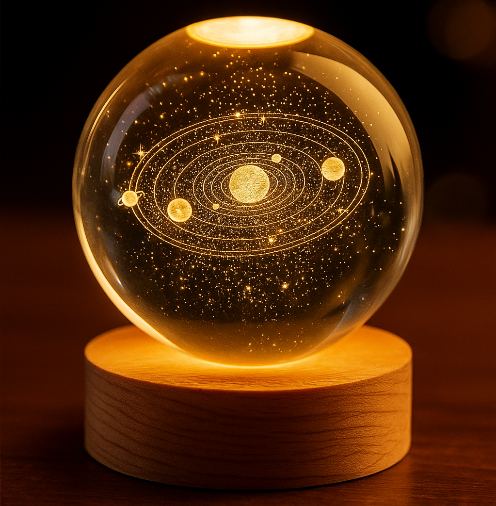 LED Crystal Globe Night Lamp – Crystal Design, Home Decor Mood Light with Wooden Base