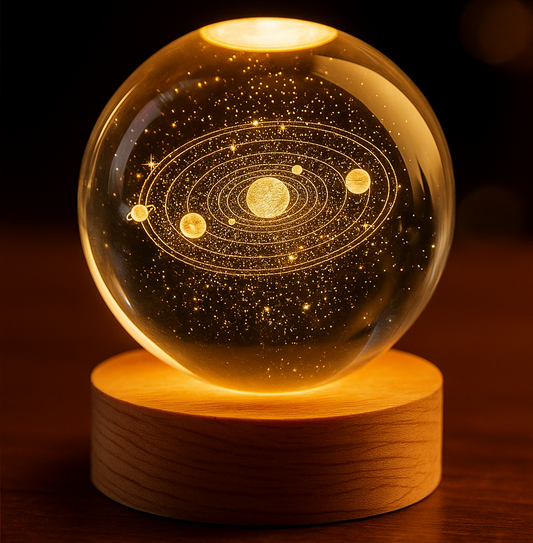 LED Crystal Globe Night Lamp – Crystal Design, Home Decor Mood Light with Wooden Base