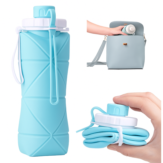 AquaFold™ Collapsible Silicone Water Bottle – BPA-Free, Travel-Friendly, Leak-Proof (600ml)