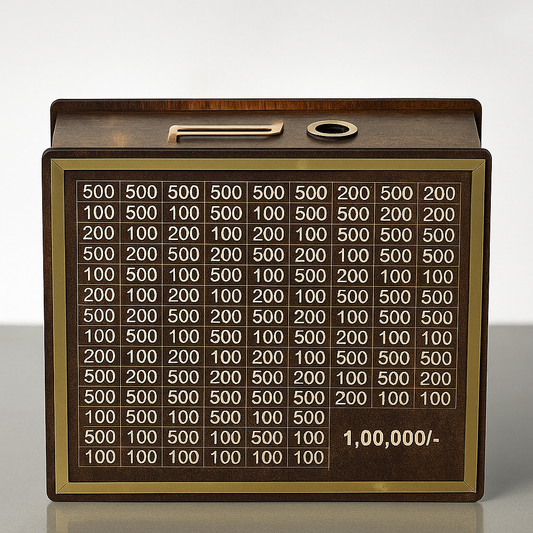 LakshmiLock™ Wooden Money Saving Box – ₹1 Lakh Target Cash Challenge | Lockable Piggy Bank for Adults & Kids