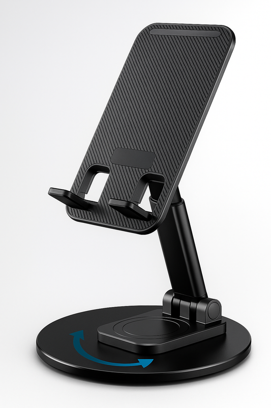 LILANZU Adjustable Phone & Tablet Stand – Foldable Desk Holder for iPhone, iPad, Samsung, E-Readers | 360° Rotating, Height & Angle Adjustable, Sturdy Aluminum Base