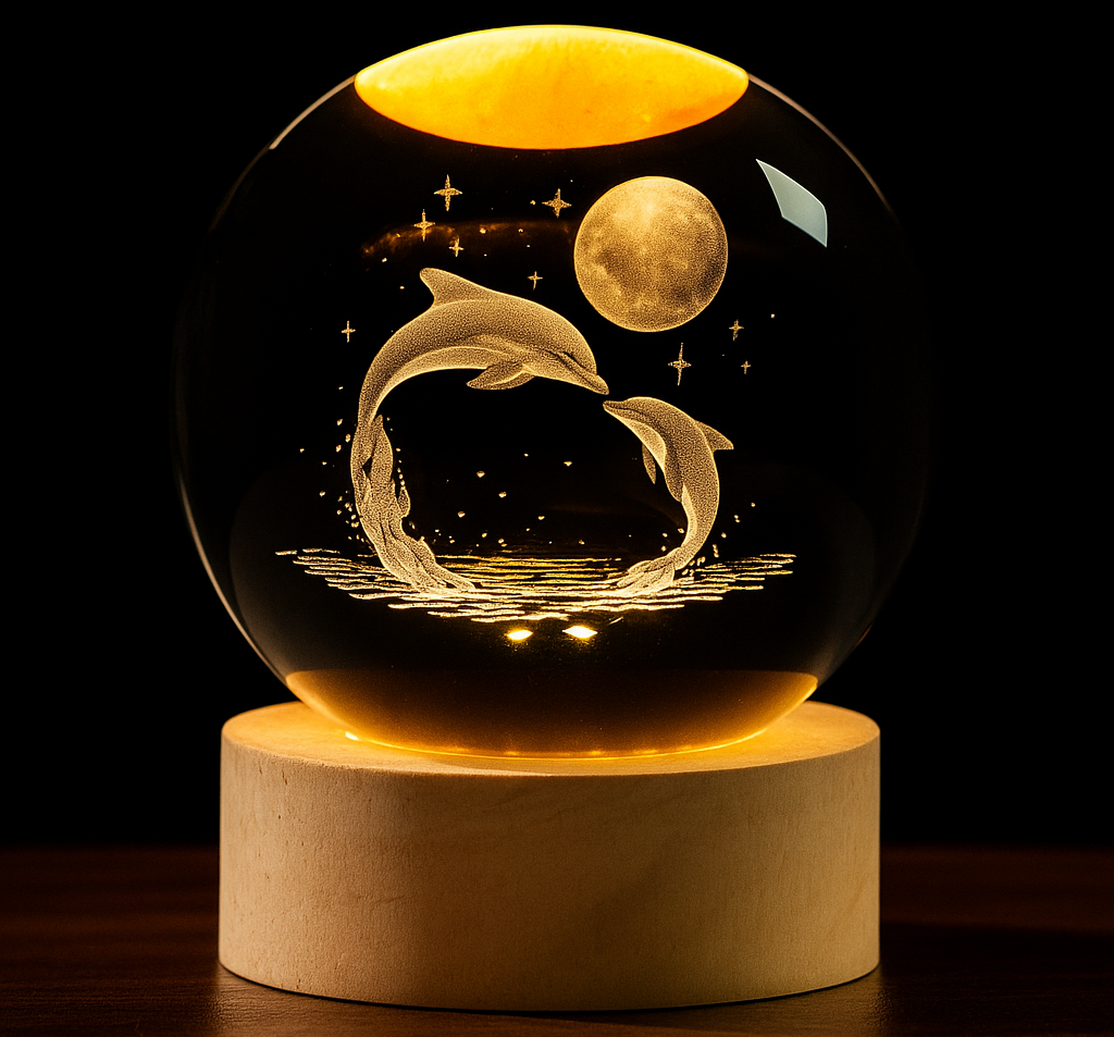 LED Crystal Globe Night Lamp – Crystal Design, Home Decor Mood Light with Wooden Base