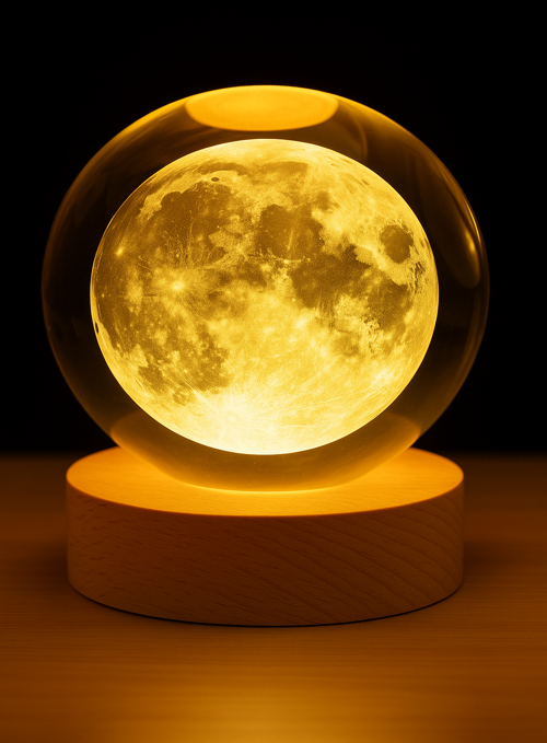 LED Crystal Globe Night Lamp – Crystal Design, Home Decor Mood Light with Wooden Base